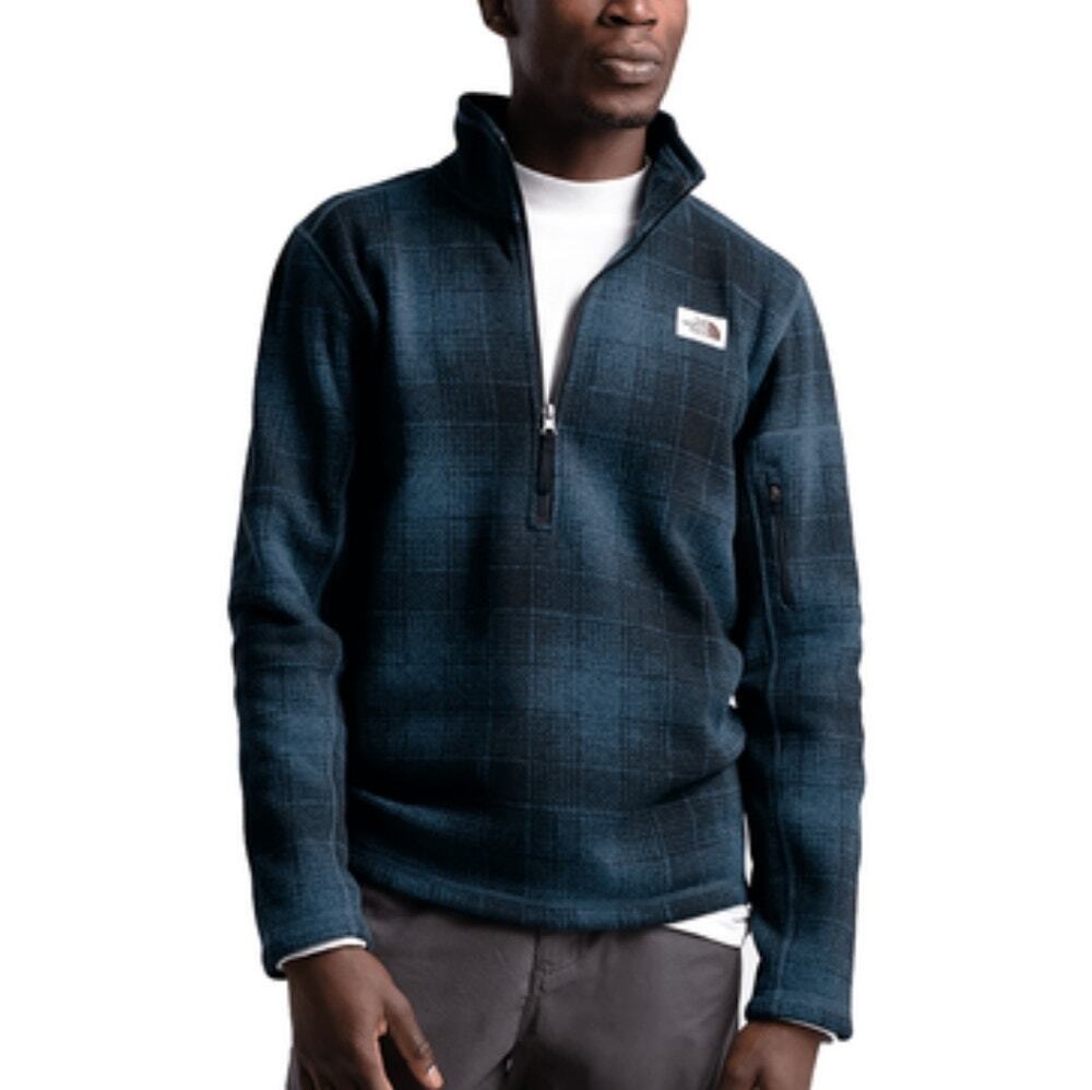 The North Face Gordon Lyons Quarter Zip Fleece Pullover Blue Plaid Mens XXL